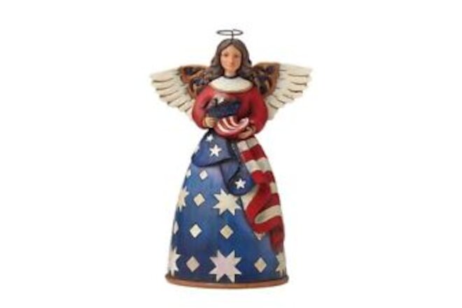 Jim Shore Heartwood Creek Patriotic Angel in Flag Dress Stone Resin Figurine 6”
