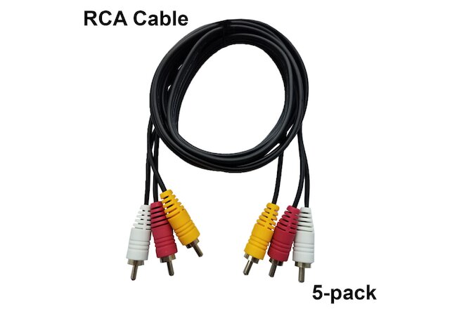 Pack of 5 AV Male to Male 3-RCA Audio Video Composite Cable Black (6 feet)