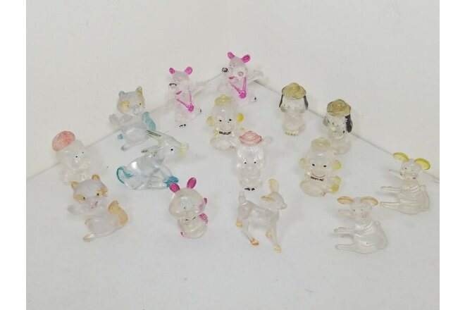 VINTAGE 50/60's LUCITE PLASTIC CLEAR ANIMALS TOY FIGURES, HONG KONG, LOT OF 15