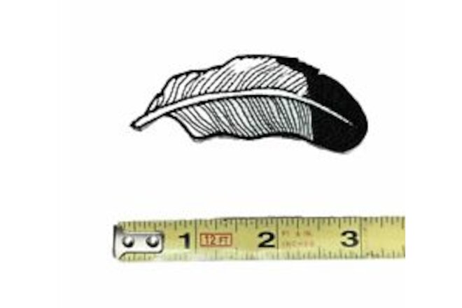 Black & White Feather Embroidered sew/Iron on Patch 3"x1" Biker Luck Fly