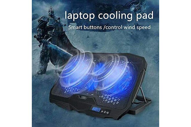USB Laptop Cooler Cooling Pad Stand Adjustable Fan Blue LED For Game PC Notebook