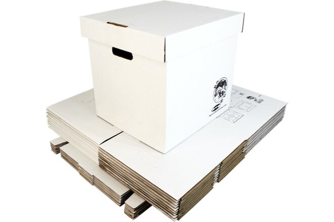 (10) 12" White Record Boxes with Lids - LP Vinyl Album 33rpm Cardboard Storage