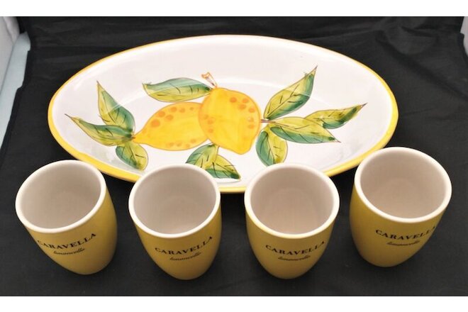 Caravella Limoncello Yellow Cups & Oval Pottery Lemon Dish Italy