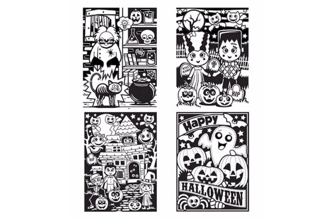 Darice Color-In Velvet Posters Halloween themes, 4 pack