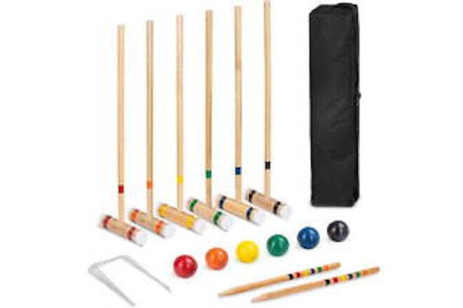 Best Choice Products 6-Player 32in Wood Croquet Set w/ 6 Mallets 6 Balls Wickets