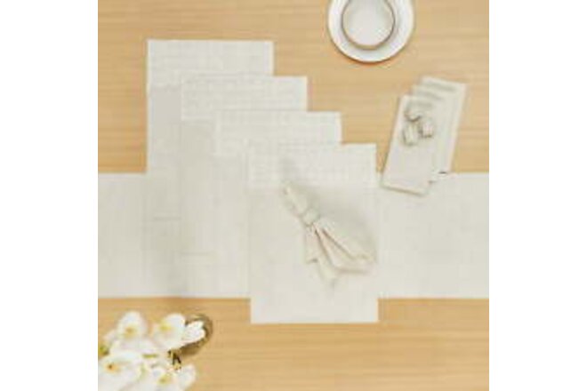 Adalee Lace Cotton/Linen 13-Pieces Coordinated Table Runner Dining Set, Beige