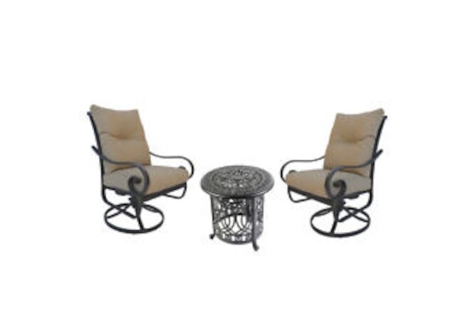 Santa Anita outdoor patio 3-piece cast aluminum bistro set table chairs swivels
