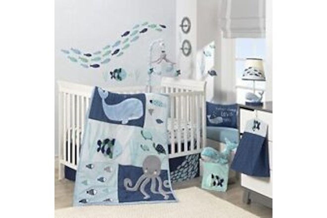 Oceania 6-Piece Baby Crib Bedding Set - Blue Ocean,Aquatic, Whale, Octopus Theme