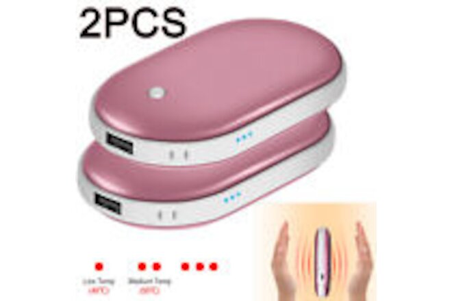 2Pack Rechargeable Hand Warmers Electric Pocket Heater Warmer USB Power Bank