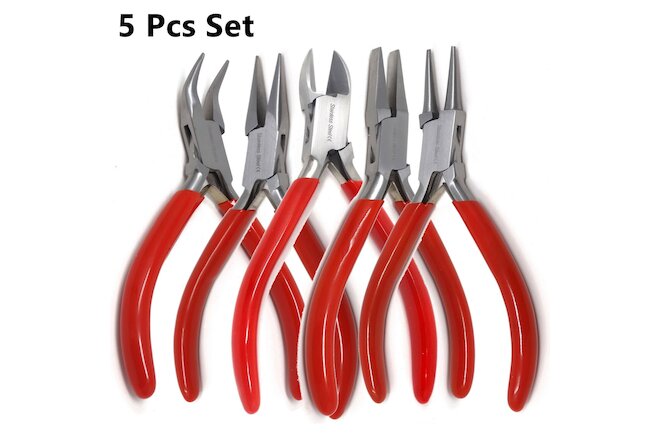 5pcs JEWELERS PLIERS SET JEWELRY MAKING BEADING WIRE WRAPPING HOBBY 5" PLIER US