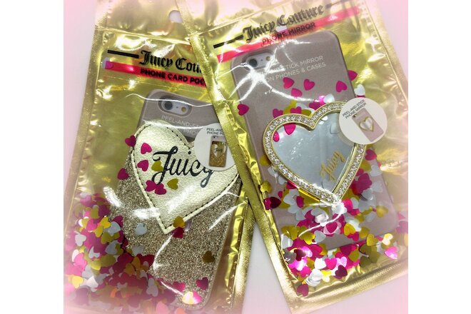 JUICY COUTURE Bling Cell Phone Card Holder & Crystal Mirror Stick-On COMBO Set