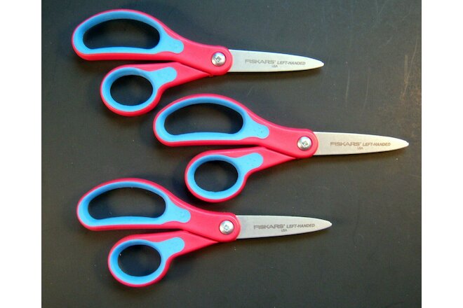 Lot of 3 Fiskars 5" LEFT-HANDED SoftGrip Kids Scissors - Made in the USA! NEW