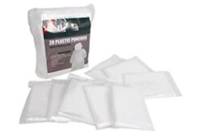 Disposable Emergency Clear Rain Poncho for Adults - 20 Pack