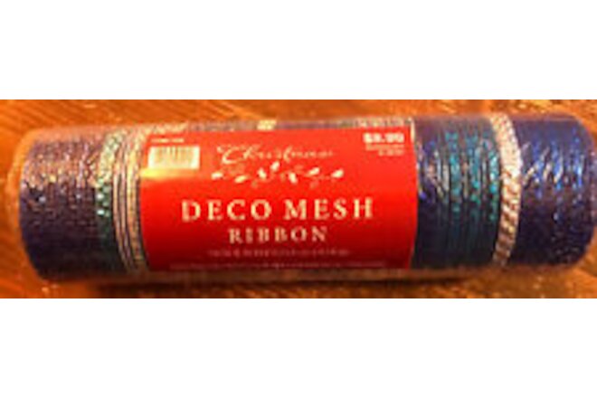 Christmas Decorative Deco Mesh Ribbon 10” x 30’ Blue Silver