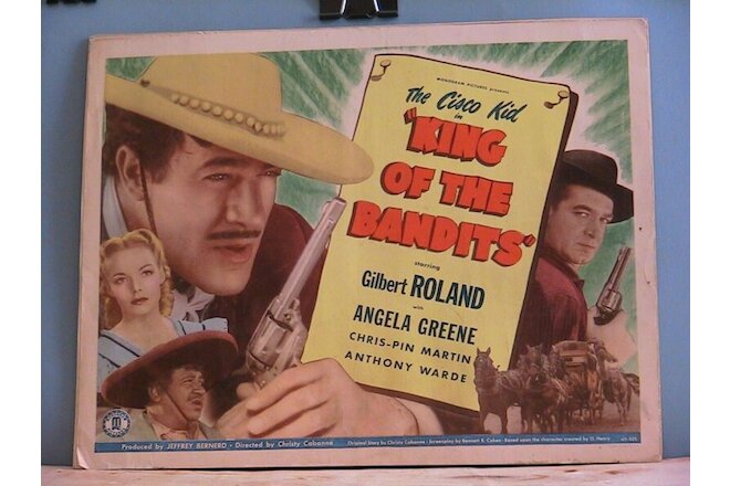 VINTAGE LOBBY CARDS-7-GILBERT ROLAND-CISCO KID-KING OF THE BANDITS-1947-TITLE C.