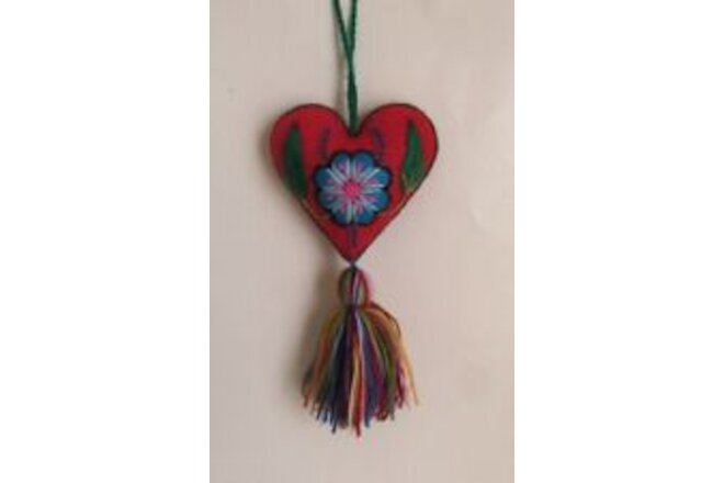 Handmade Embroidered Red Heart Christmas Ornament 3 3/4"H