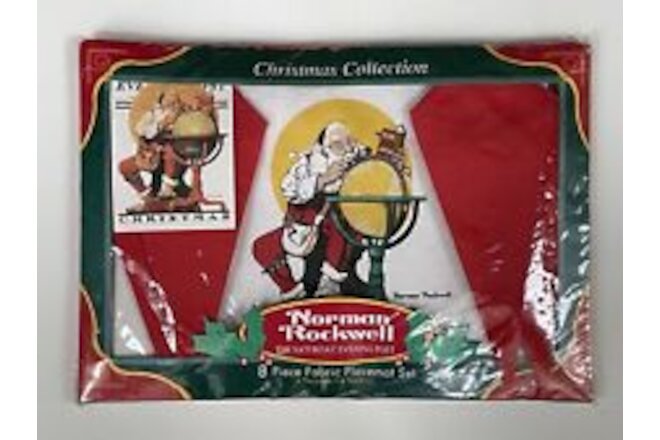 Norman Rockwell Christmas Santa Placemats Napkins Set 8 pc Saturday Evening Post