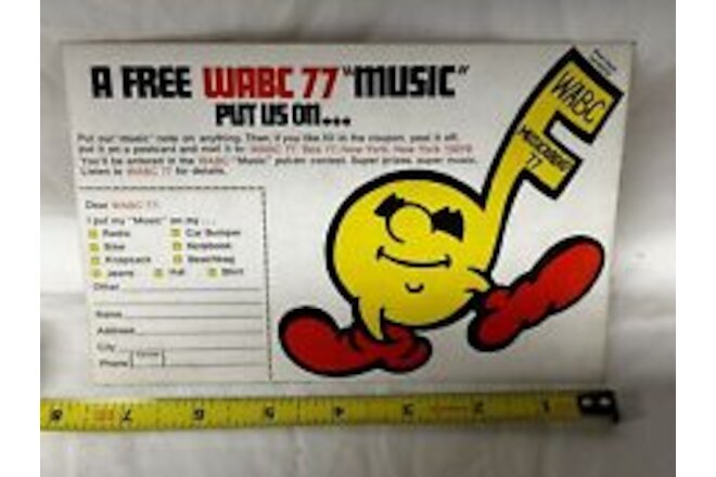 Vintage 1971 - WABC 77 Music Radio Station NYC Sticker Contest Sheet