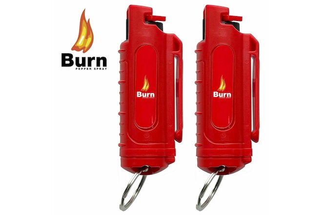 BURN Pepper Spray .50oz Keychain Self Defense Security Case Molded Red - 2 PACK