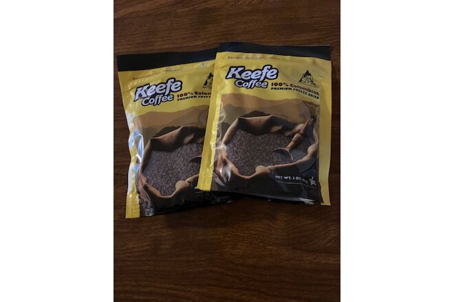 QUANTITY 2 Keefe Colombian Dried Freeze Instant Coffee Bags Of 3 Oz Each Bag.