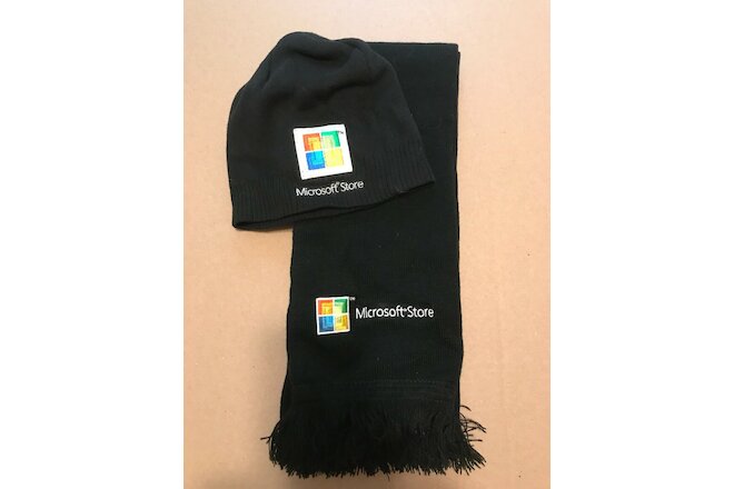 Vintage Microsoft Store Scarf and Beanie Cap 100% Cotton New Lot of 2
