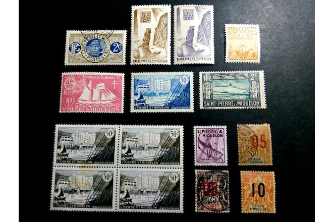 Saint Pierre et Miquelon Fringe colonies 1909-1955, 15 mint and used stamps