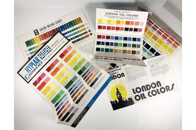 Lot of 5 Vintage Color and Mixing Charts Grumbacher Winsor Newton London