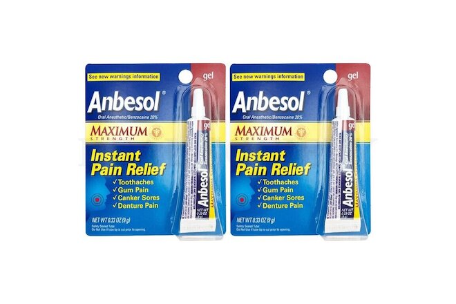 Anbesol Gel Maximum Strength Oral Toothache Pain Relief 0.33 oz. - Lot of 2