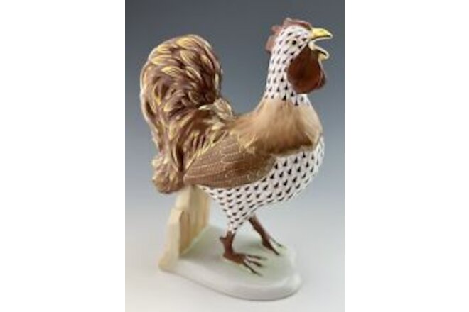 🦋 NEW HEREND Large Kingdom Classic ROOSTER Chocolate Fishnet Bird Figurine