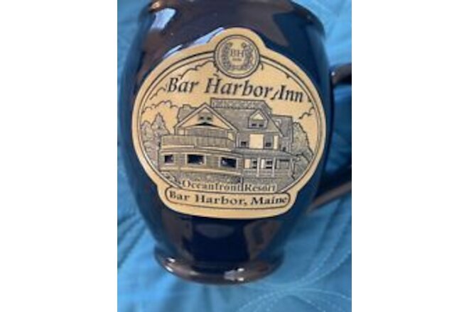 BAR HARBOR INN Maine Deneen Pottery Blue Mug NWOT Hand Thrown