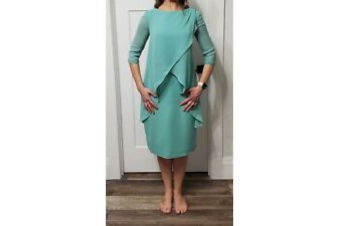 NWT LanTing Sea Foam Green Mother of the Bride Tulip Front Sheath Dress Womens 2