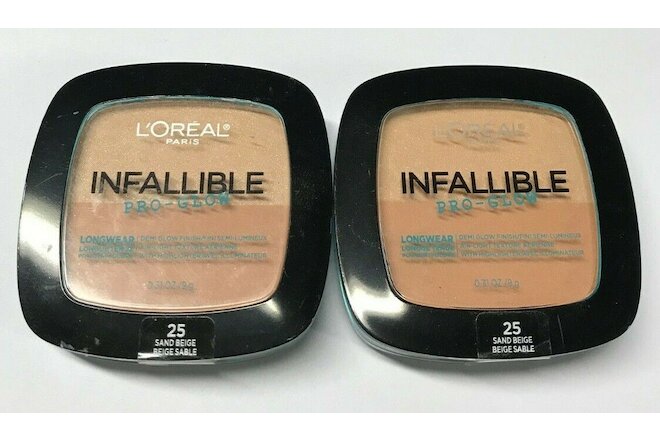 LOREAL Infallible PRO-GLOW Lasting Glow Powder 25 Sand Beige *UNSEALED*LOT OF 2*