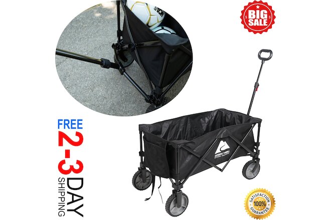 Wagon Folding Cart Collapsible Garden Beach Utility Outdoor Camping Sports Black