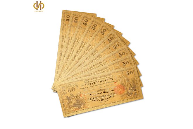 10PCS USA $50 Dollar Gold Banknote Certificate 1875 Federal Bank Note Collection