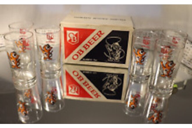 6 VTG OB-ORIENTAL BEER CO  BEER GLASSES  7 OZ 1983 SEOUL OLYMPICS TIGER MASCOT