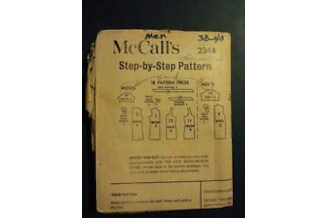 McCall's Unisex Sewing Pattern 2344  Size 38-40 &  12-14  🧵UC FF 🪡  Shirt