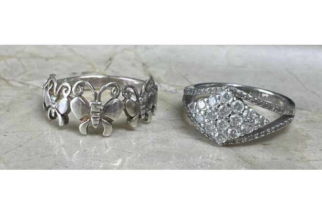 Lot of 2 Sterling Silver Unique Patterned Rings ~ Sz 7 / 7.75 ~ 6.6g ~ 4-H341