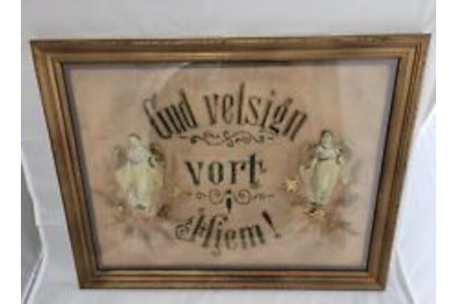 Antique German Sampler "God Bless Our Home" -- Very Unique!