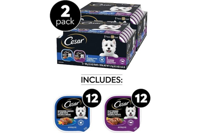 2 Pack - Cesar Wet Dog Food Chicken Bacon, Filet Mignon, Variety Pack 12 ct Each