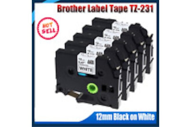 5 PK Brother P-Touch TZe-231 TZ-231 12mm Black on White Standard Laminated Tape