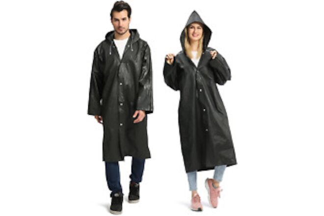 2 Pack Raincoats for Adults Reusable, EVA Rain Ponchos Lightweight Rain Coat Wat