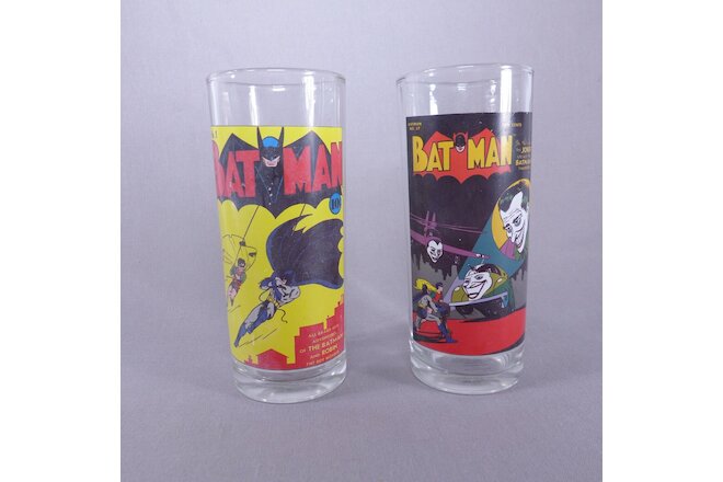 (2) Batman Comic Book Cover Drinking Glasses #1 & #37 Robin Joker DC Comics