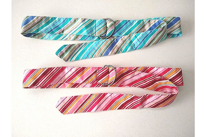 Preppy Ribbon Belts (2) Pink Blue Green Pastel Stripe Adjustable Fits to 43"