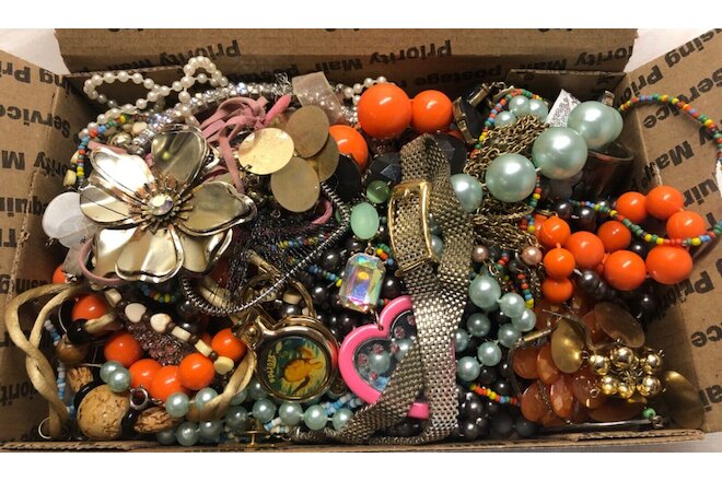 Junk Jewelry Lot Mostly Crafting Some Wearable Tangled Need to Sort Mixed Lot A