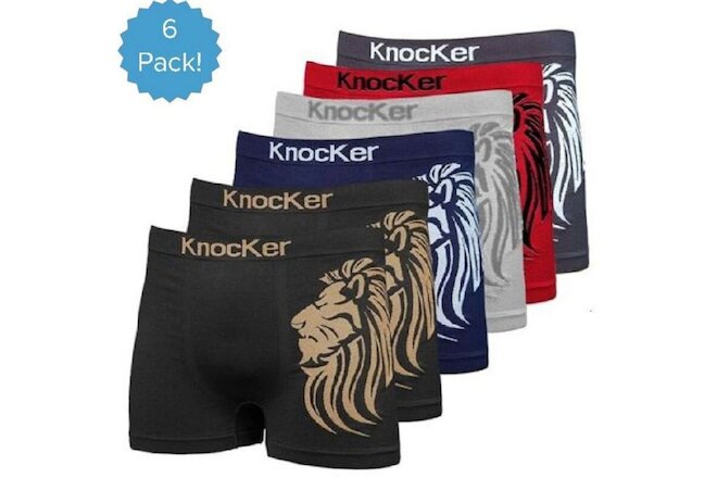 6 Mens Seamless Boxer Briefs Microfiber Compression Underwear #035 Lion One Size