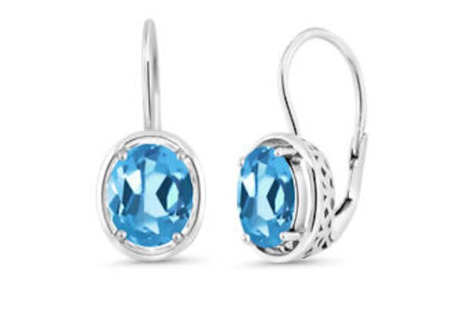 925 Sterling Silver Swiss Blue Topaz Dangle Earrings For Women (3.60 Cttw,