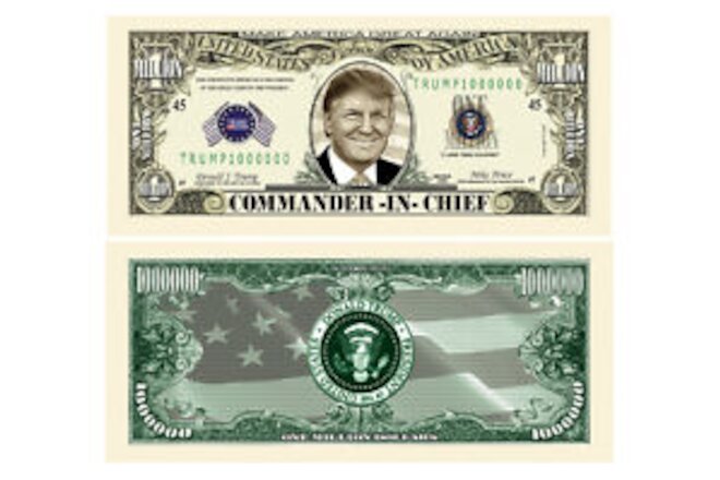 ✅ President Donald Trump 100 Pack Commander In Chief 1 Million Dollar Bills ✅
