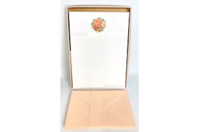 Vintage Hallmark Roses Flowers Stationary Paper Envelops Peach