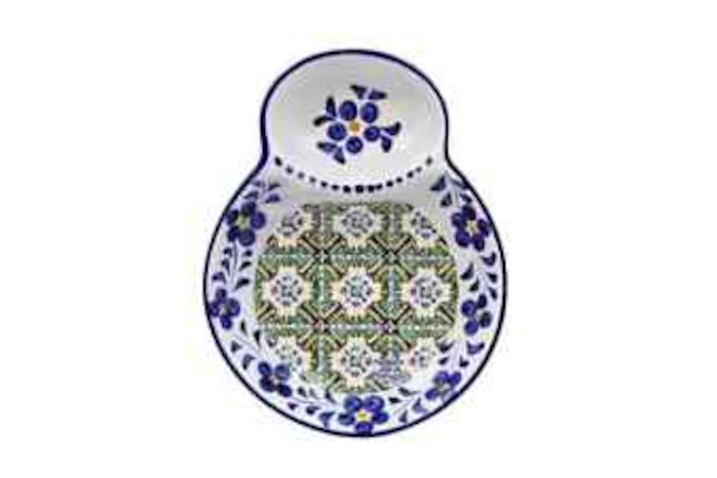 Traditional Tile Azulejo Yellow Green Ceramic Olive Dish with Pit Holder, Tavira