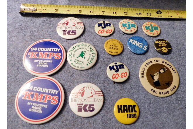 Vintage Seattle Washington Radio TV Station  Pin Button Pinbacks Lot of 14 Pins